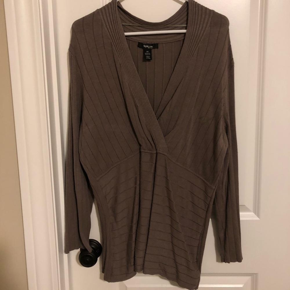 Style & Co. 3X Brown Faux Wrap Around Sweater
